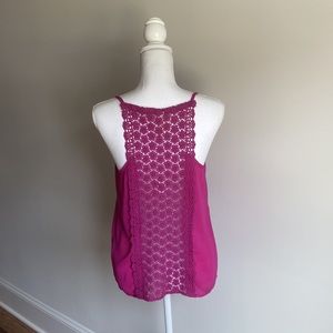 Women’s Small Spaghetti Strap Tank Top in Fuchsia with Crocheted Back
